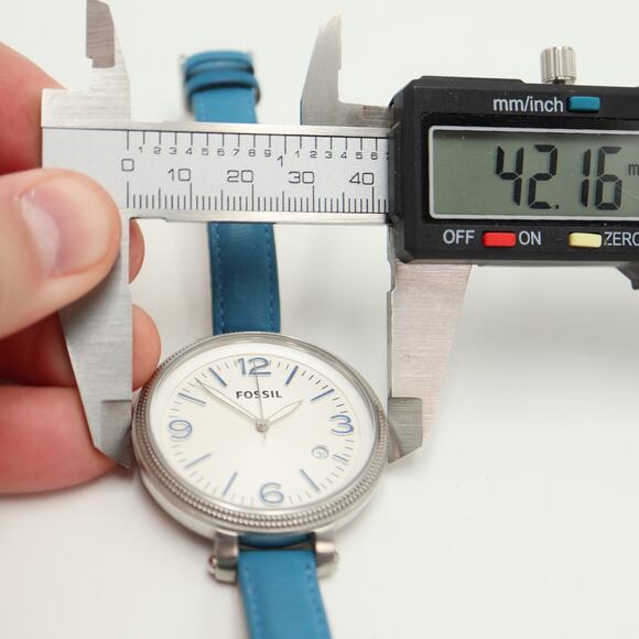 Fossil Heather Silver Tone Womens 42mm Watch Blue Leather ES3279 w New Battery - Picture 2 of 12